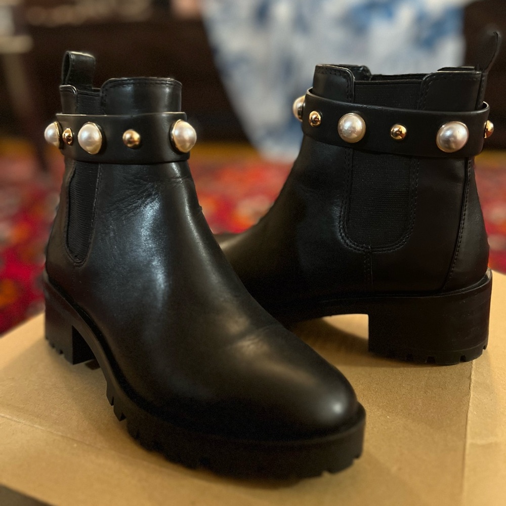 Karl Lagerfeld Black Ankle Boots with Pearl Embellishments